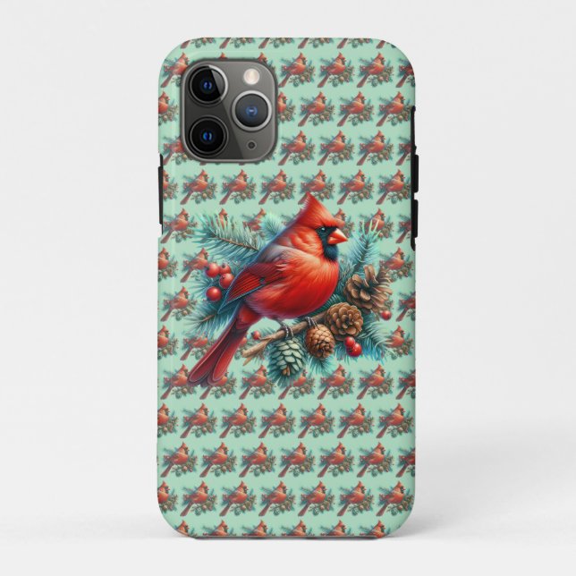 Capa Para iPhone 11 Pro Cardeal em Pine Branch com Berries de inverno (Verso)