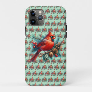 Capa Para iPhone 11 Pro Cardinal em galho de pinheiro com bagas de inverno