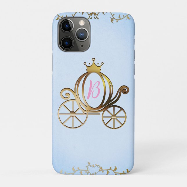 Capa Para iPhone 11 Pro Carrinho de Princesa Dourado Conto de Fadas Azul P (Verso)