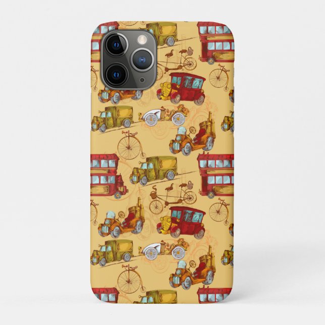 Capa Para iPhone 11 Pro Carros Antigos, Ônibus e Bicicletas (Verso)