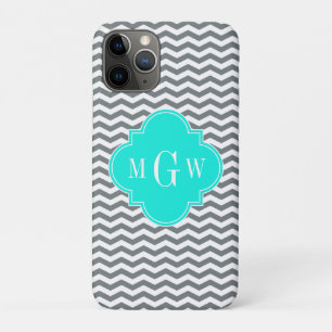 Capa Para iPhone 11 Pro Carvão Tn Chevron Brt Aqua Quatrefoil 3 Monograma
