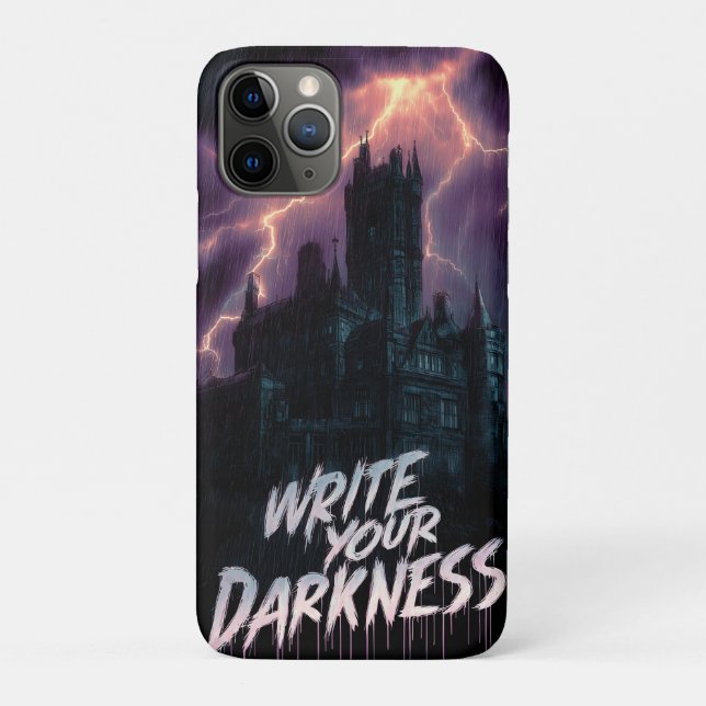 Capa Para iPhone 11 Pro Castelo Gótico Assombrado sob tempestade com texto (Verso)