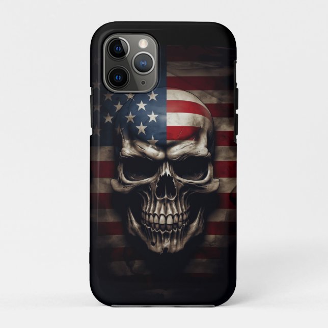 Capa Para iPhone 11 Pro Caveira da Bandeira Americana  (Verso)