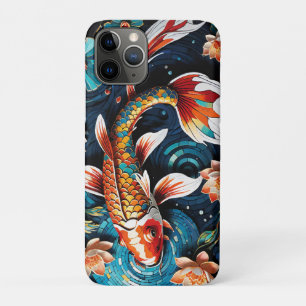 Capa Para iPhone 11 Pro Cena Aquática de Vibrant Koi e Belas Flores