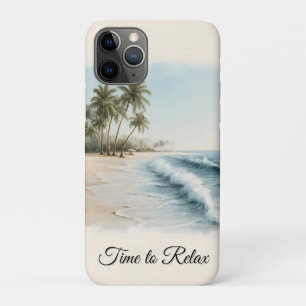 Capa Para iPhone 11 Pro Cena de praia tropical em estilo aquarela
