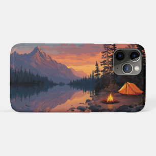 Capa Para iPhone 11 Pro Cena pacífica de acampamento por um lago de montan