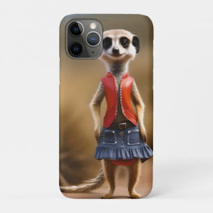 Capa Para iPhone 11 Pro Chic e Na moda: Meerkat Girl in Skirt and Jaqueta