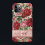 Capa Para iPhone 11 Pro Chic Elegant Vintage - Rosas vermelhas Rosa Nome F<br><div class="desc">Chic Elegant Vintage Pink Rosas vermelhas Floral Name Case-Mate capas de iphone Chic, Elegante, Vintage, Rosa, Vermelho violeta pálido, rosa com nome floral capa de telefone. Design, romântica e giro, uma elegante vintage, rosas vermelhas florais cor-de-rosa pálido, com padrão verde de folhas sobre fundo rosa de ouro. Você pode personalizar...</div>