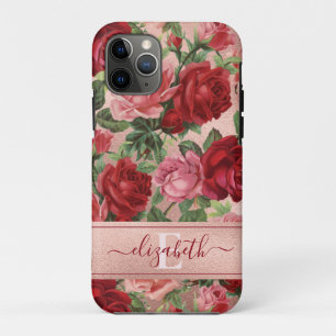 Capa Para iPhone 11 Pro Chic Elegant Vintage - Rosas vermelhas Rosa Nome F
