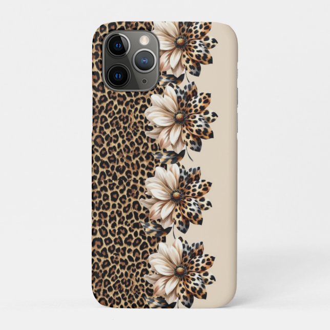 Capa Para iPhone 11 Pro Chic Guepardo Impressão Animal & Flores  (Verso)