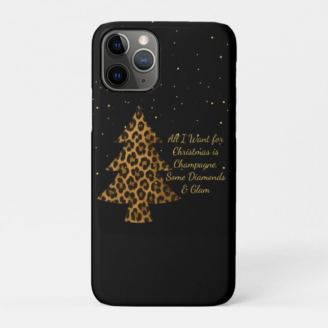 Capa Para iPhone 11 Pro Chic Holiday Leopard Tree Design (Verso)
