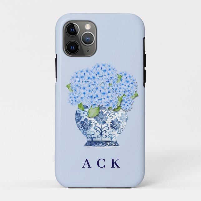 Capa Para iPhone 11 Pro Chinoiserie Nantucket Blue Hydrangeas  (Verso)