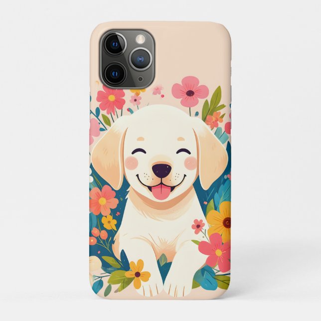 Capa Para iPhone 11 Pro chiot labrador jaune au milieu des fleurs (Verso)
