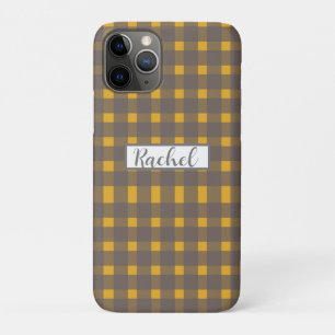 Capa Para iPhone 11 Pro Cinza Amarela Gingham Personalizada