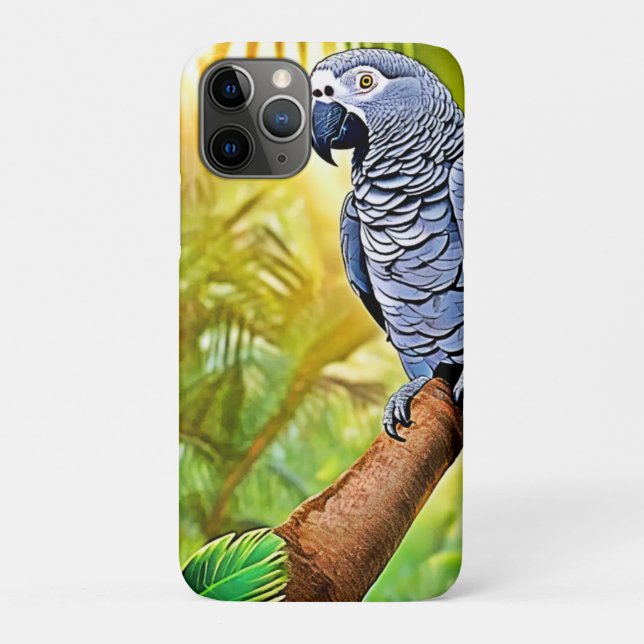 Capa Para iPhone 11 Pro Cinza Parrot Perch (Verso)