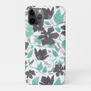 Capa Para iPhone 11 Pro Cinza Pintada Teal Watercolor Clematis Vine Floral