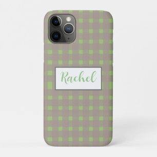 Capa Para iPhone 11 Pro Cinza Verde Gingham Personalizado