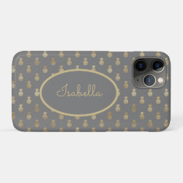 Capa Para iPhone 11 Pro Cinzas Elegantes e Abacaxi Dourado Personalizados