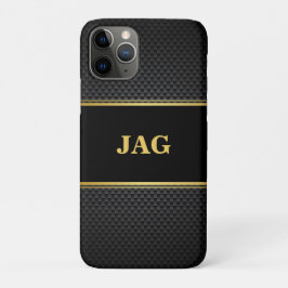 Capa Para iPhone 11 Pro Classy Gold Black Textured Monogram