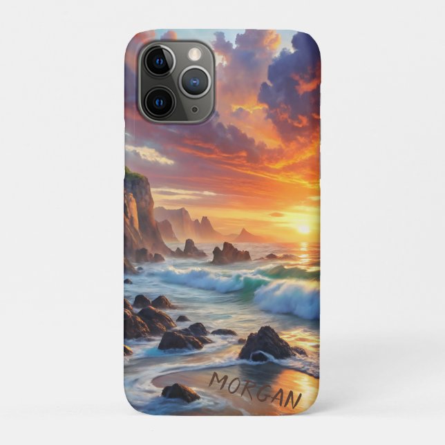 Capa Para iPhone 11 Pro Clipes Tropicais Sunset Personalizados - Costeira  (Verso)
