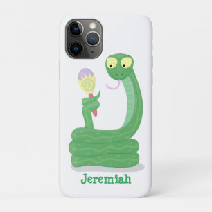 Capa Para iPhone 11 Pro Cobra verde engraçado com desenhos de maraca