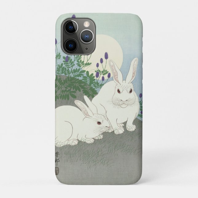 Capa Para iPhone 11 Pro Coelhos da Lua Cheia por Ohara Koson Impressão jap (Verso)