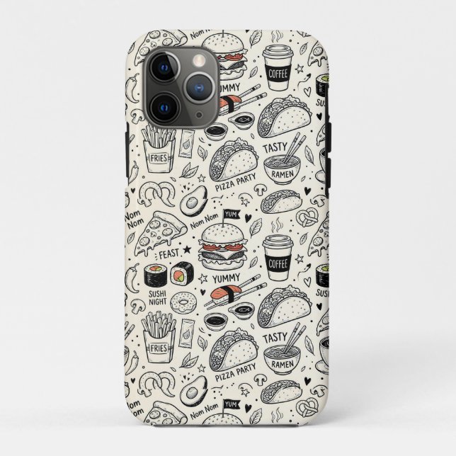 Capa Para iPhone 11 Pro Coffee & Café Doodle Pattern –Cute Hand Drawn Food (Verso)