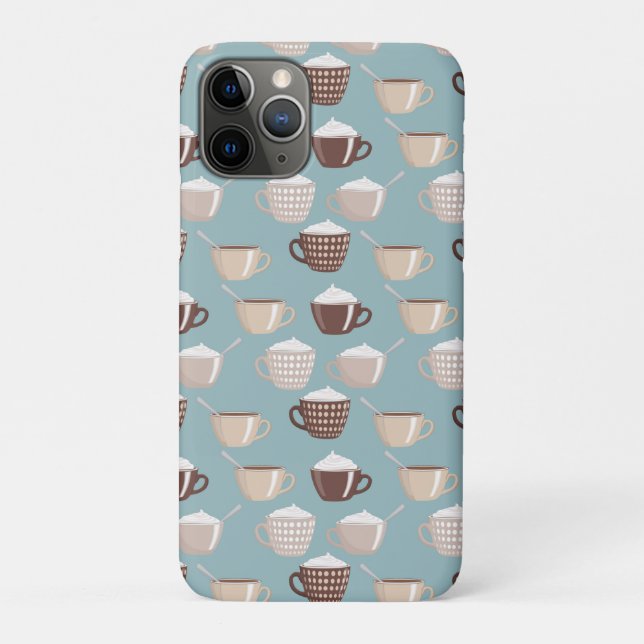 Capa Para iPhone 11 Pro Coffee Cups Cream Caffeine Lover Pastel Blue Brown (Verso)