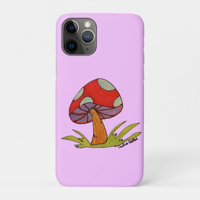 Capa Para iPhone 11 Pro Cogumelo Vermelho com Tote de fundo roxo claro (Verso)