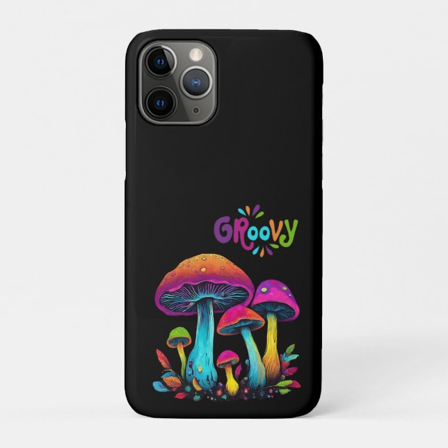 Capa Para iPhone 11 Pro Cogumelos Coloridos Psicélicos Groovy- (Verso)