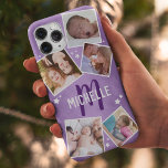 Capa Para iPhone 11 Pro Colagem de Fotos da Família Girly Purple<br><div class="desc">Capas de iphone feminina personalizada com um fundo texturizado roxo,  5 fotos da família,  estrelas brancas,  sua inicial e nome.</div>