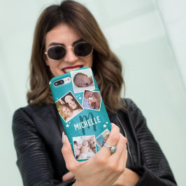 Capa Para iPhone 11 Pro Colagem de Fotos da Família Teal Divertida