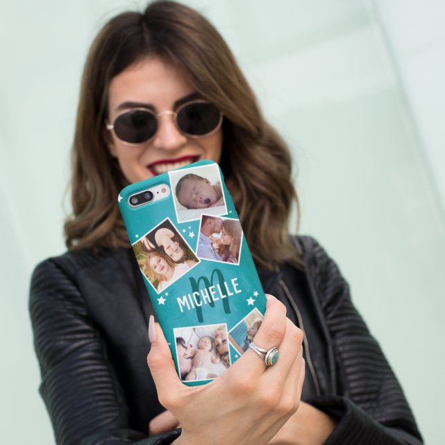 Capa Para iPhone 11 Pro Colagem de Fotos da Família Teal Divertida (Criador carregado)