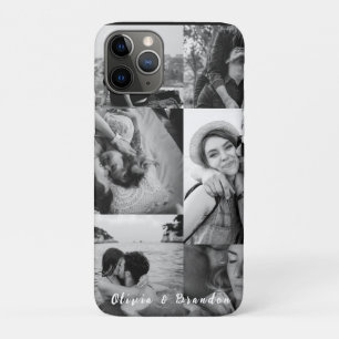 Capa Para iPhone 11 Pro Colagem de Fotos de Casal Preto e Branco Personali