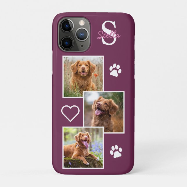 Capa Para iPhone 11 Pro Colagem de Fotos Pet Nome Monograma Cão Gato Magen (Verso)