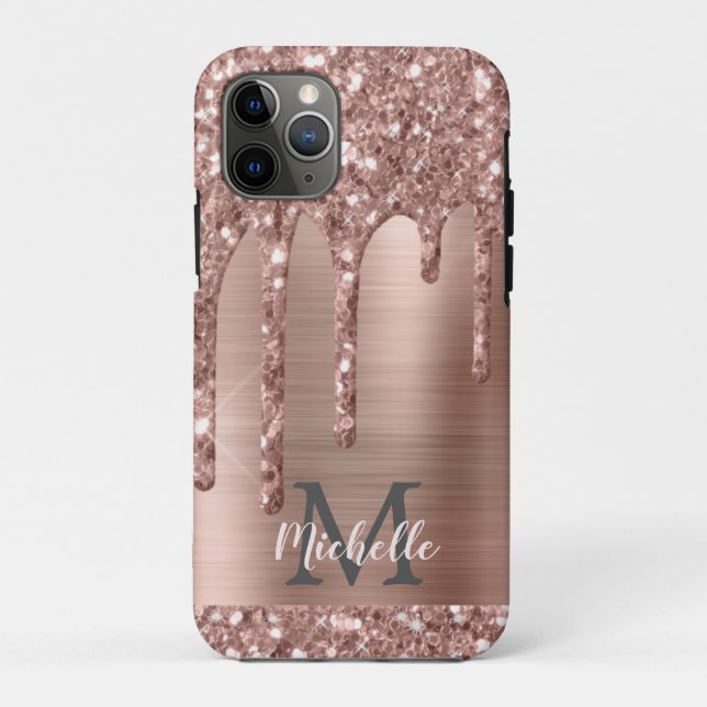 Capa Para iPhone 11 Pro Colírio Dourado de Rosa monograma em metal cor-de- (Verso)