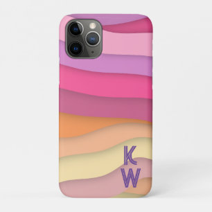 Capa Para iPhone 11 Pro Colorida Boho Wavy Stripes Monograma duas letras