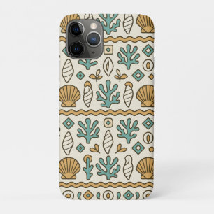 Capa Para iPhone 11 Pro Conchas Costeiras e Coral Padrão Folclórico Escand