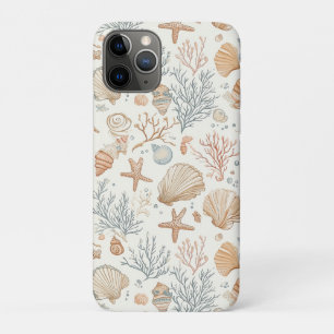 Capa Para iPhone 11 Pro Conchas Marinhas e Coral Botânico Suaves