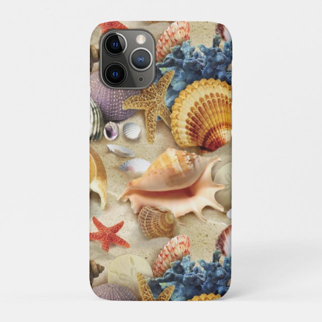 Capa Para iPhone 11 Pro Conchas marítimas na praia (Verso)
