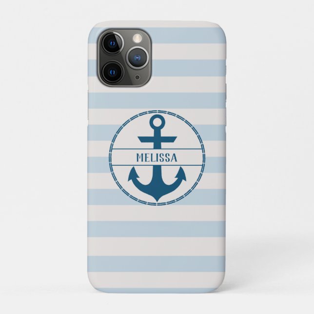 Capa Para iPhone 11 Pro Cor Azul Náutica Branco Personalizado (Verso)