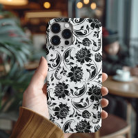 Cor damasco Floral Elegante Preta E Branca