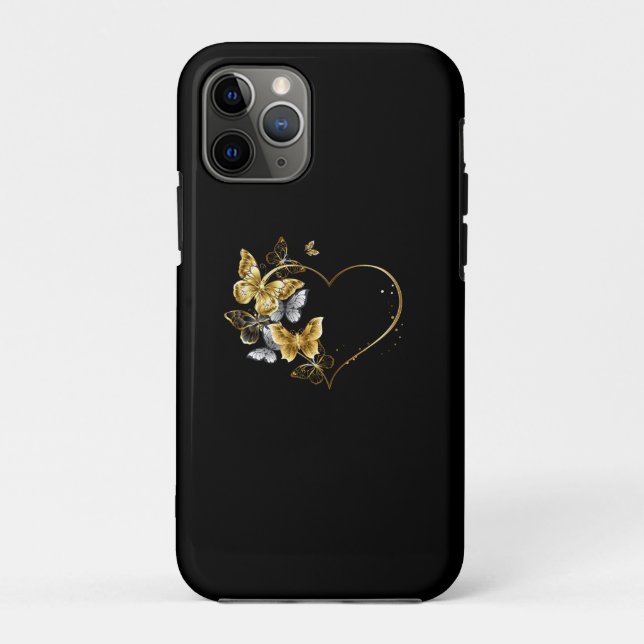 Capa Para iPhone 11 Pro Coração com Borboletas Douradas (Verso)