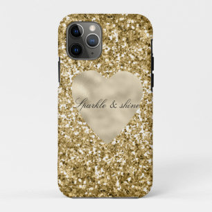 Capa Para iPhone 11 Pro Coração de Ouro Brilho Personalizado