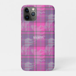 Capa Para iPhone 11 Pro Coração de tartã roxo, rosa, com pré-papoila perso