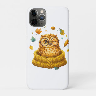 Capa Para iPhone 11 Pro Coruja Amarela de Outono Aconchegante Suéter Folha