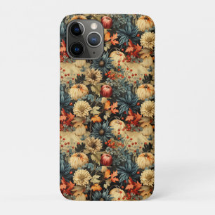 Capa Para iPhone 11 Pro Cottagecore Escuro Floral de Outono Abóbora