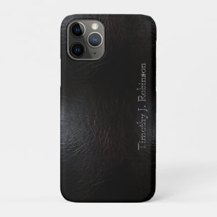 Capa Para iPhone 11 Pro Couro Preto, Com Distância Faux, Emboscada