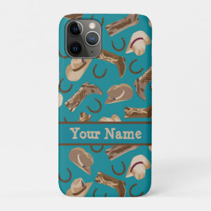 Capa Para iPhone 11 Pro Cowgirl Cowboy Hat Boots Teal Name Personalizado C