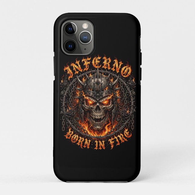 Capa Para iPhone 11 Pro Crânio Inferno Nascido no Fogo  (Verso)